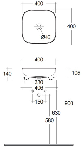 Раковина-чаша керамическая KLUDI RESA C 58CW3043 квадратная 40x40 белый
