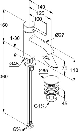Смеситель для раковины KLUDI BOZZ 382663976 черный матовый
