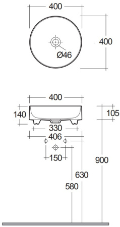 Раковина-чаша керамическая KLUDI RESA R 58CW1043 круглая 40x40  белый