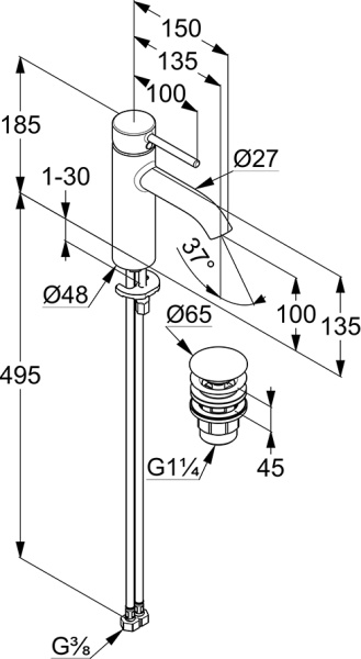 Смеситель для раковины KLUDI BOZZ 382883976 черный матовый