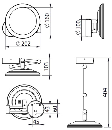 Косметическое зеркало c LED подсветкой KLUDI VELA R 58995N5W брашированный никель PVD