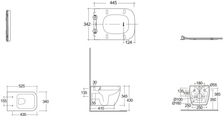 Унитаз подвесной KLUDI RESA C 28WCSET43 безободковый, смыв торнадо, c сиденьем soft close, белый глянцевый