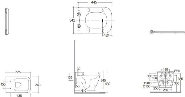 Унитаз подвесной KLUDI RESA C 28WCSET43 безободковый, смыв торнадо, c сиденьем soft close, белый глянцевый