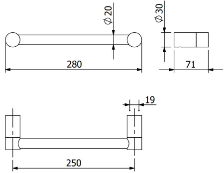 Поручень для ванны KLUDI VELA R 58981N2 оружейная сталь PVD