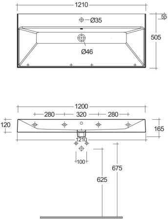 Раковина подвесная KLUDI RESA 59WW12153 прямоугольная 121x50 белый матовый