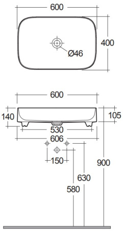 Раковина-чаша керамическая KLUDI RESA S 58CW40O2 прямоугольная 60x40 серо-бежевый матовый