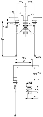 Смеситель для раковины на 3 отверстия Kludi Decus 54393N575 брашированный никель PVD