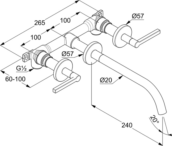 Встраиваемый смеситель для раковины на 3 отврестия KLUDI NOVA FONTE 201460515 хром